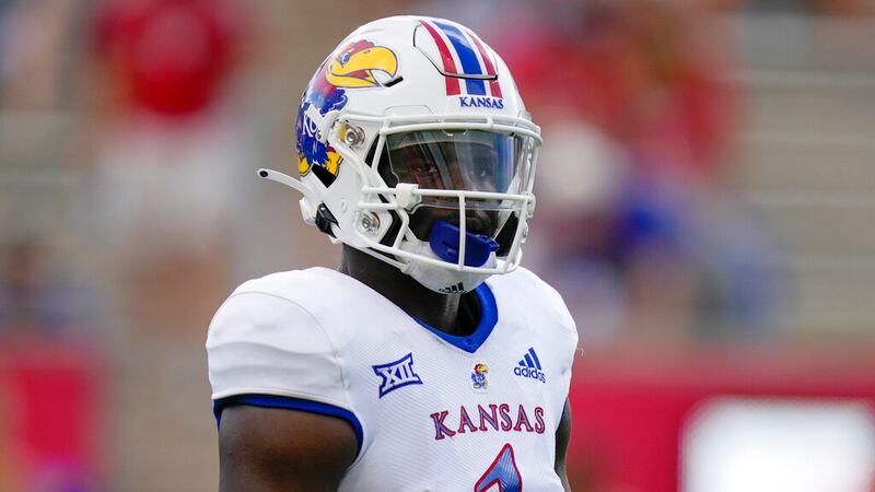 Kansas safety Kenny Logan Jr. during the first half of an NCAA college football game against...