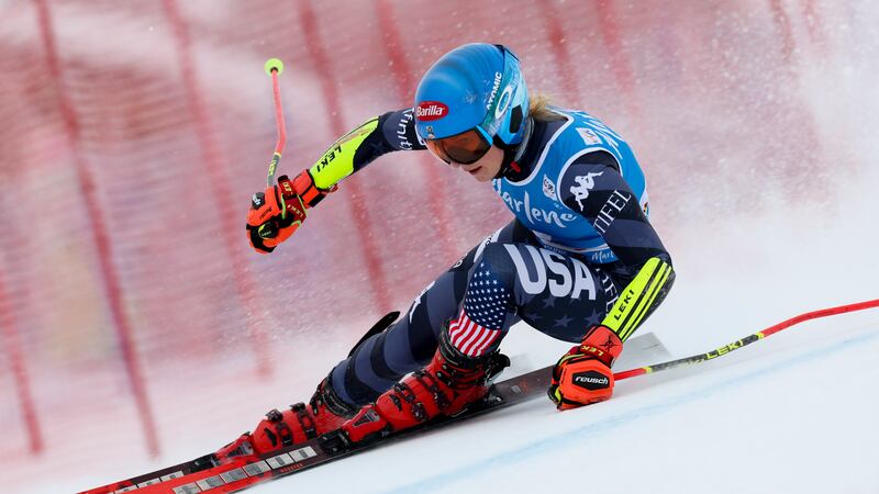 United States' Mikaela Shiffrin speeds down the course during an alpine ski, women's World Cup...