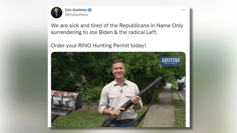 An ad from the campaign of Eric Greitens shows the armed Senate candidate sharing the message...