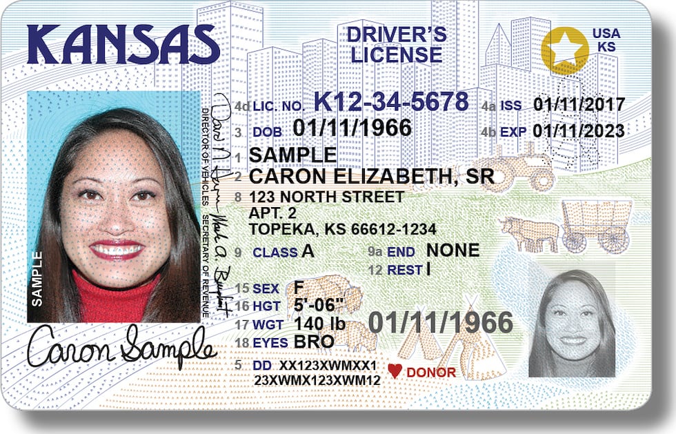 This image from the Kansas Department of Revenue shows a sample driver's license issued by the...