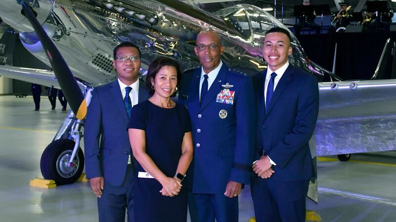 In this image provided by the U.S. Air Force, Air Force Chief of Staff Gen. CQ Brown, Jr., his...