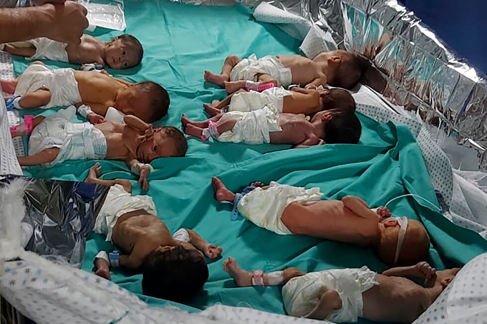 FILE - This photo released by Dr. Marawan Abu Saada shows prematurely born Palestinian babies...
