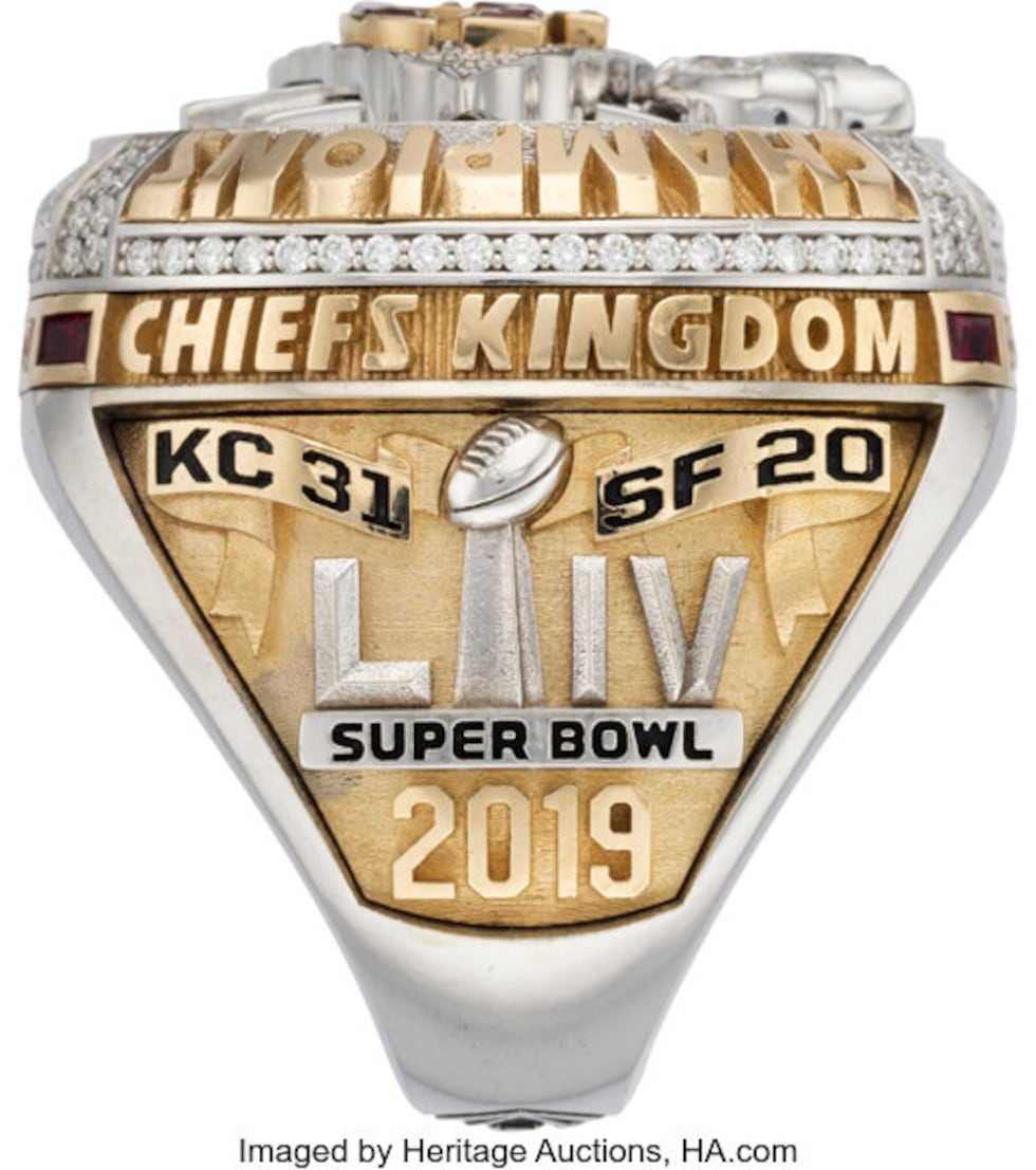 Images of defensive tackle Devaroe Lawrence's Super Bowl ring he received as a member of the...