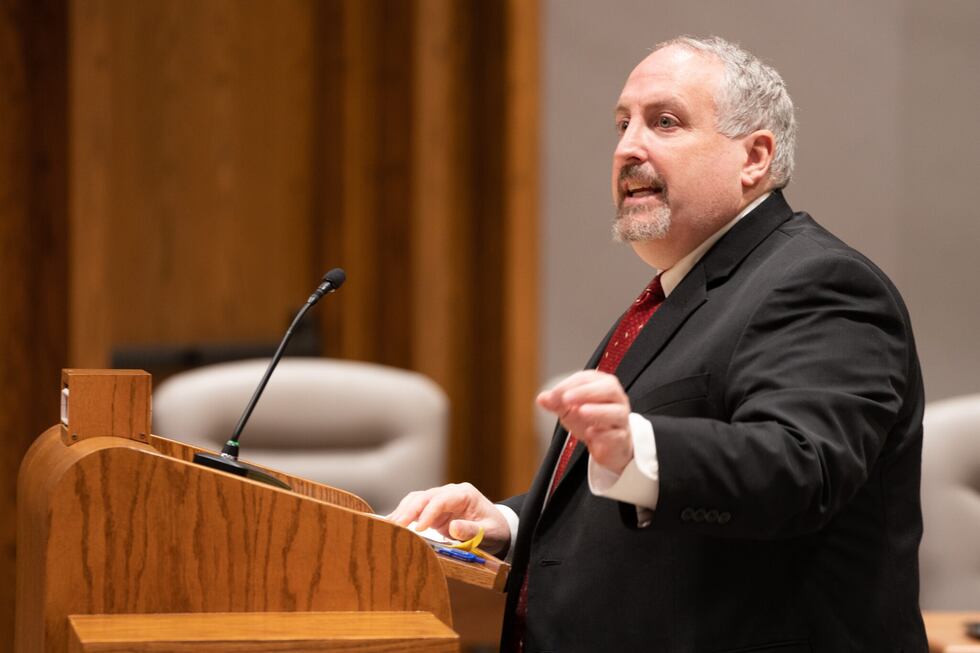 Bradley Schlozman argues Wednesday before the Kansas Supreme Court. He said the law should...