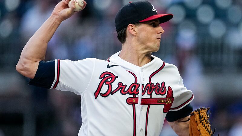 Atlanta Braves starting pitcher Kyle Wright (30) works against the Philadelphia Phillies in...